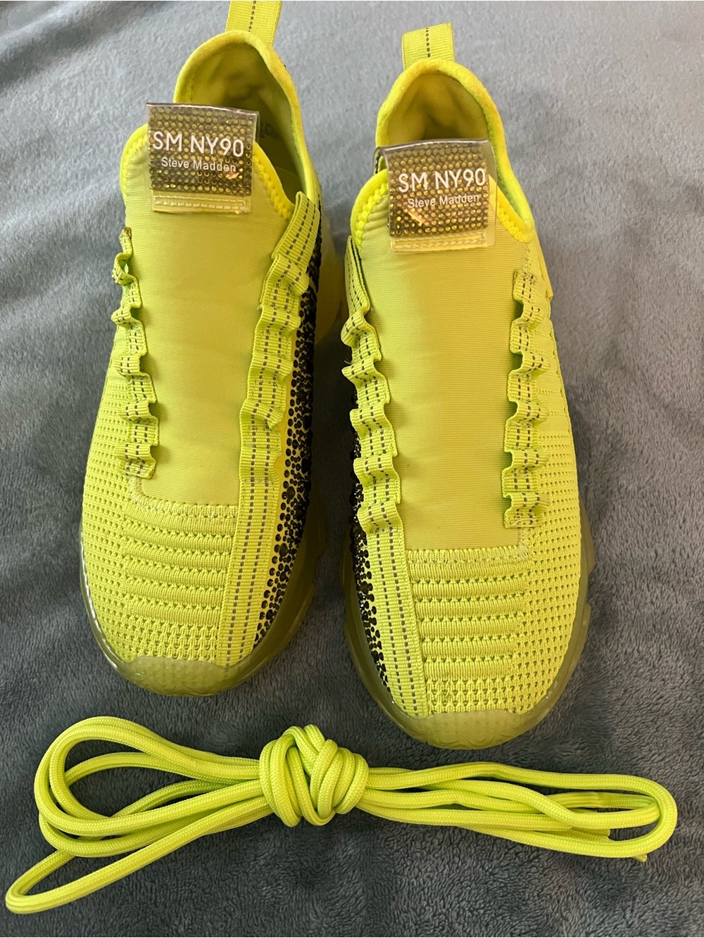 Steve Madden Neon Yellow Knit Slip-On Sneakers with Matching Laces
